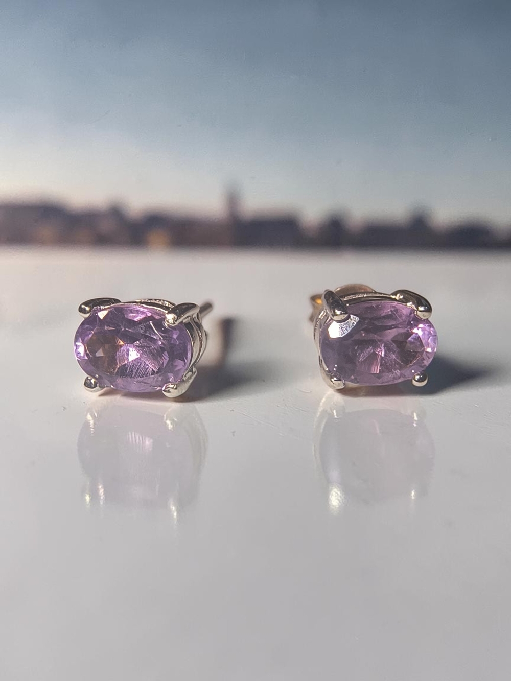 Faceted Purple Amethyst Gemstone And Sterling Silver Post Earrings
